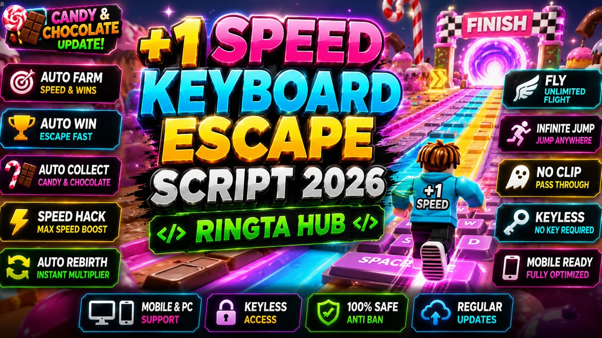 Top +1 Speed Keyboard Escape Script 2026, Auto Farm, Win