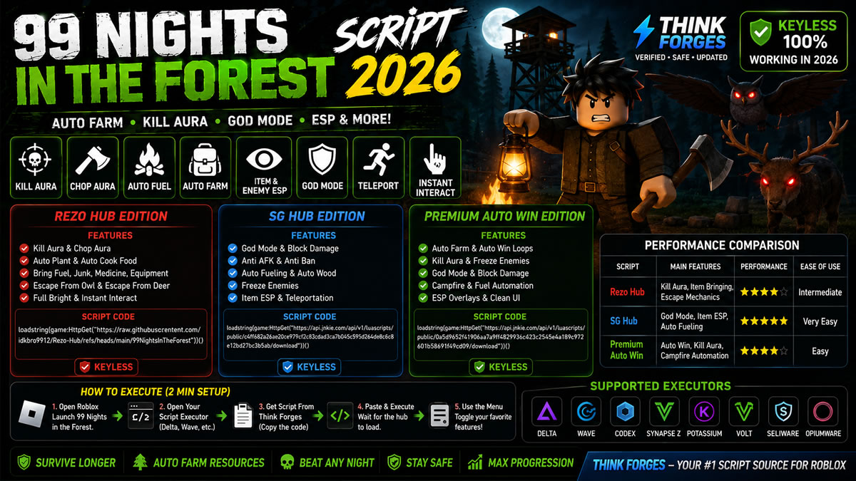 Top 99 Nights in the Forest Script 2026, Auto Farm, Kill Aura