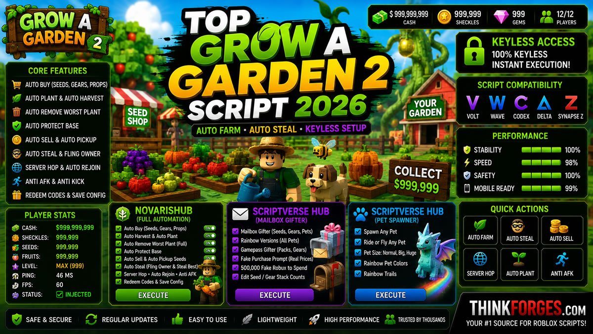 Top Grow a Garden 2 Script 2026, Auto Farm, Keyless Setup