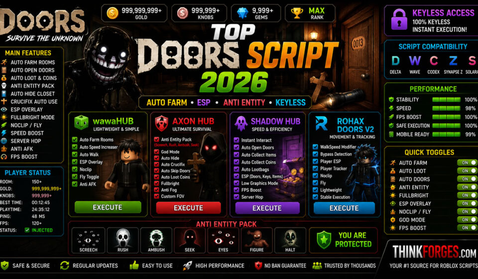 Top Doors Script 2026, WalkSpeed Booster, Auto Skip Rooms