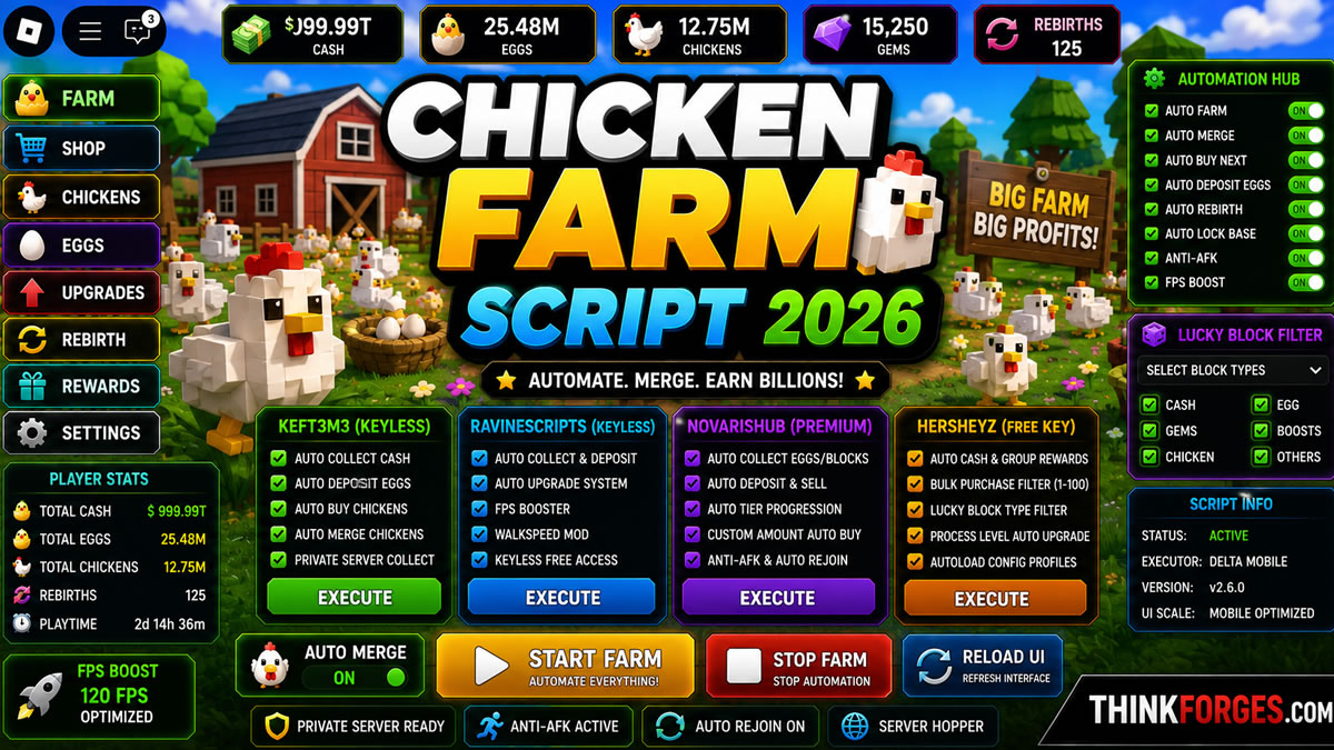 Top Chicken Farm Script 2026, Auto Farm, Auto Merge Setup