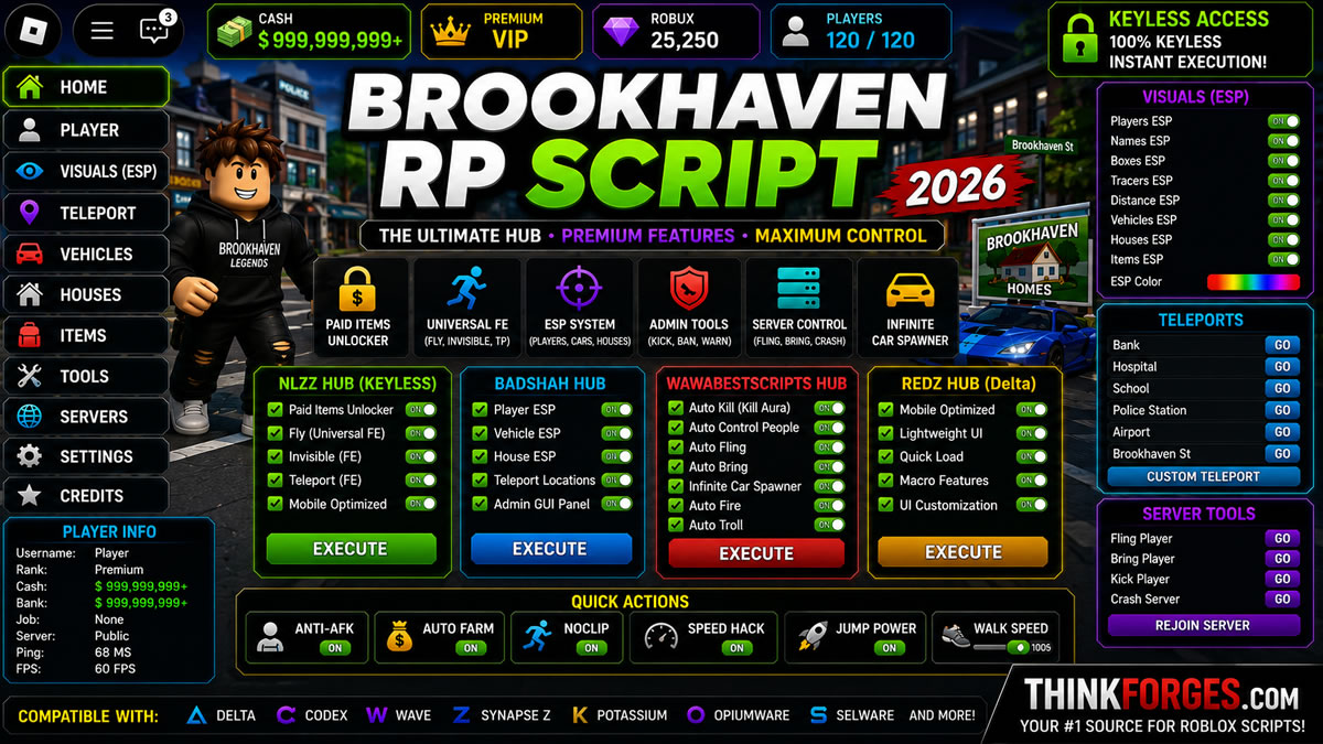 Top Brookhaven RP Script 2026, Auto Farm, Kill Aura Setup