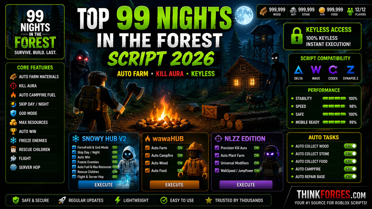 Top 99 Nights in the Forest Script 2026, Auto Farm, Keyless