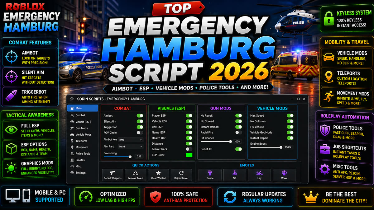 Top Emergency Hamburg Script 2026, Aimbot, ESP, Keyless