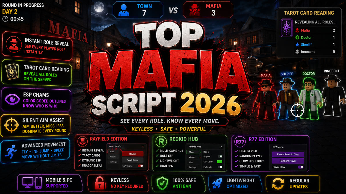 Top Mafia Script 2026, Role Revealer, ESP Chams, Keyless