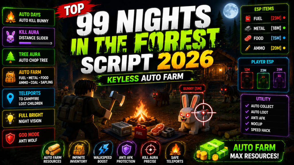 Best 99 Nights in the Forest Script 2026, Keyless Zeldra Hub