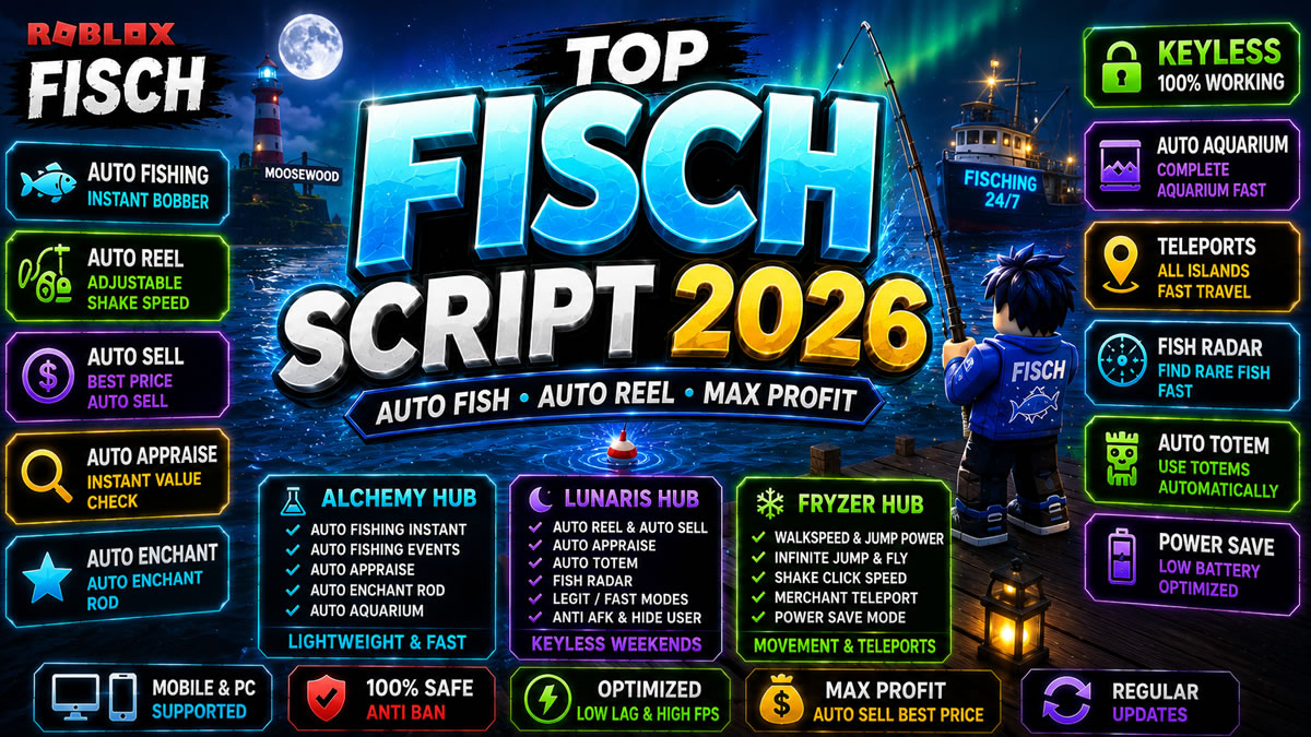 Top Fisch Script 2026, Auto Fishing, Keyless Weekends