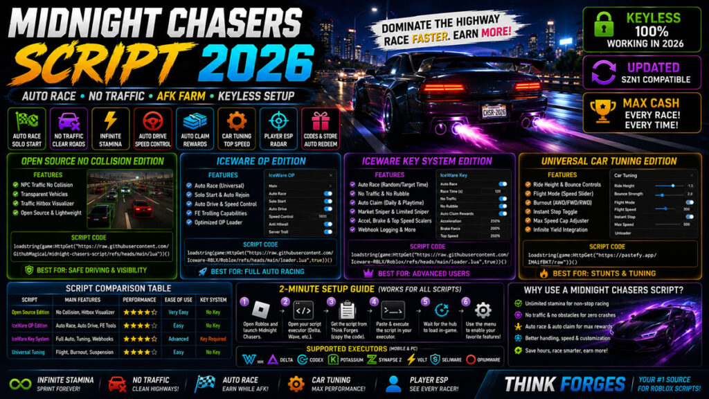 Top Midnight Chasers Script 2026, Speed Boost, Auto Race