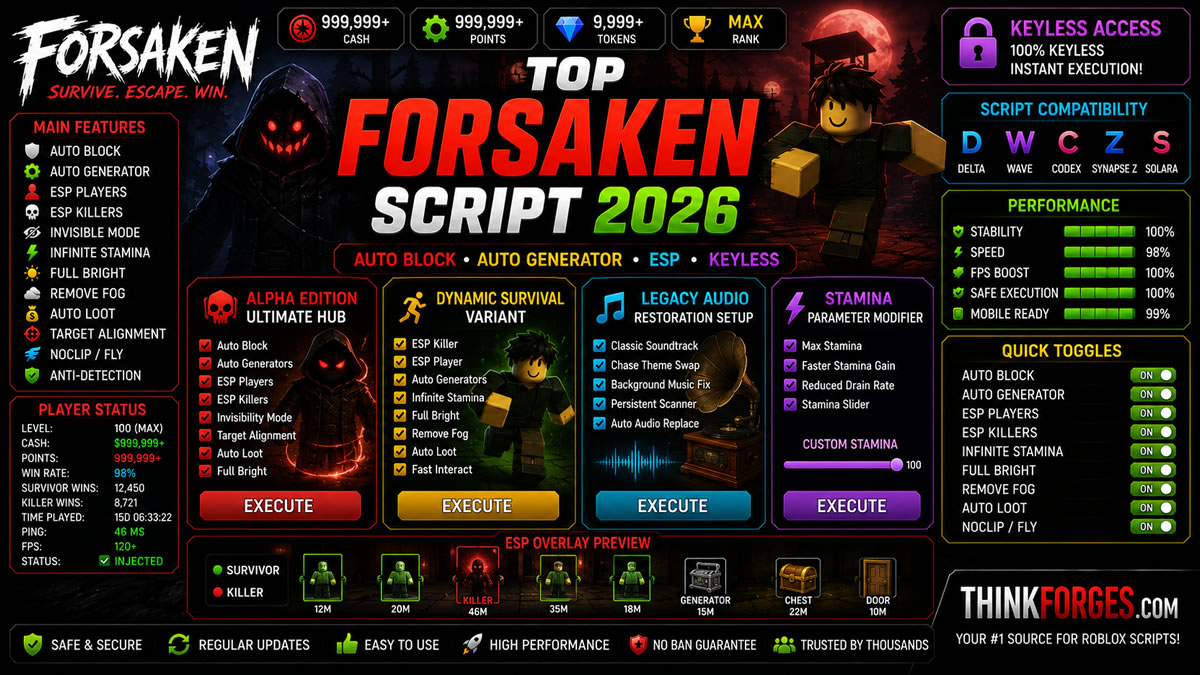 Top Forsaken Script 2026, Auto Block, Keyless ESP Setup