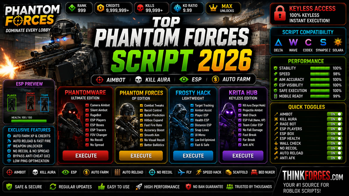 Top Phantom Forces Script 2026, Auto Farm, Kill Aura Setup