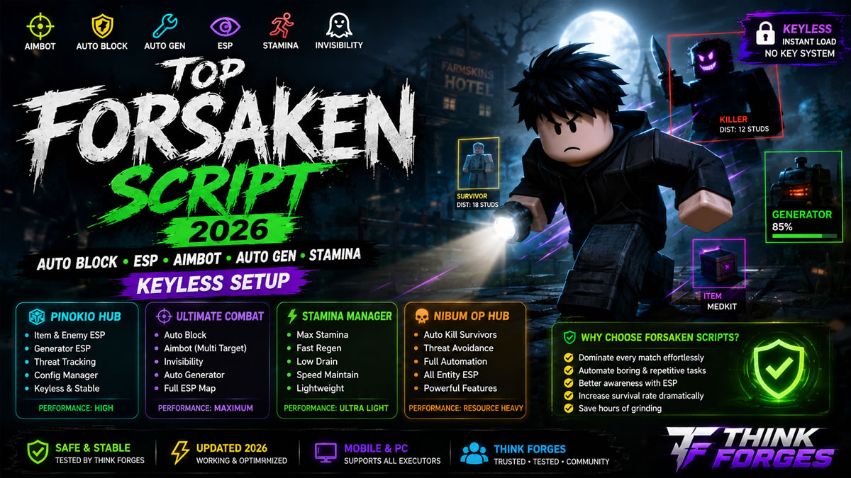 Top Forsaken Script 2026, Auto Block, Keyless Setup