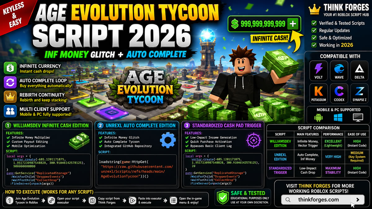 Top Age Evolution Tycoon Script 2026, Inf Money Glitch