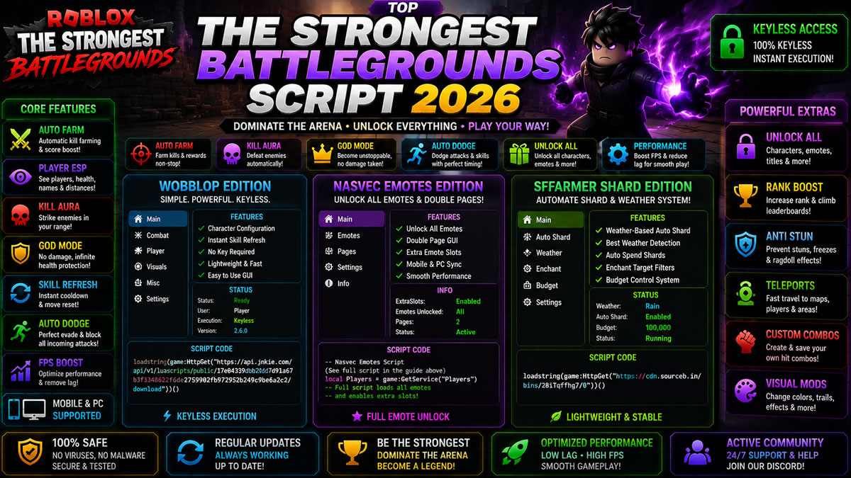 Top The Strongest Battlegrounds Script 2026, God Mode, Keyless
