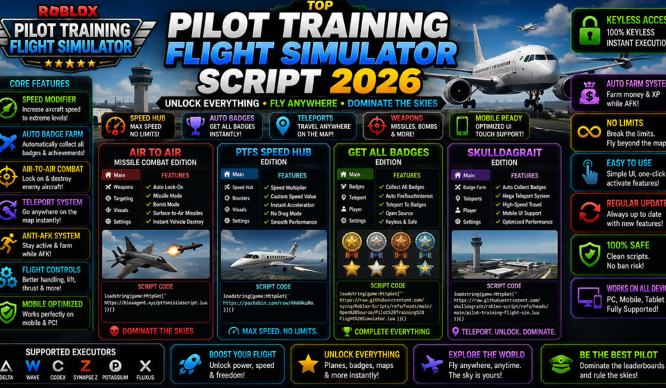 Best Pilot Training Flight Simulator Script 2026, Speed, Badges