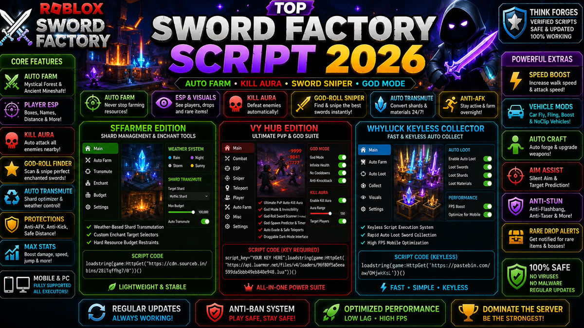Top Sword Factory Script 2026, Auto Farm, Kill Aura Setup