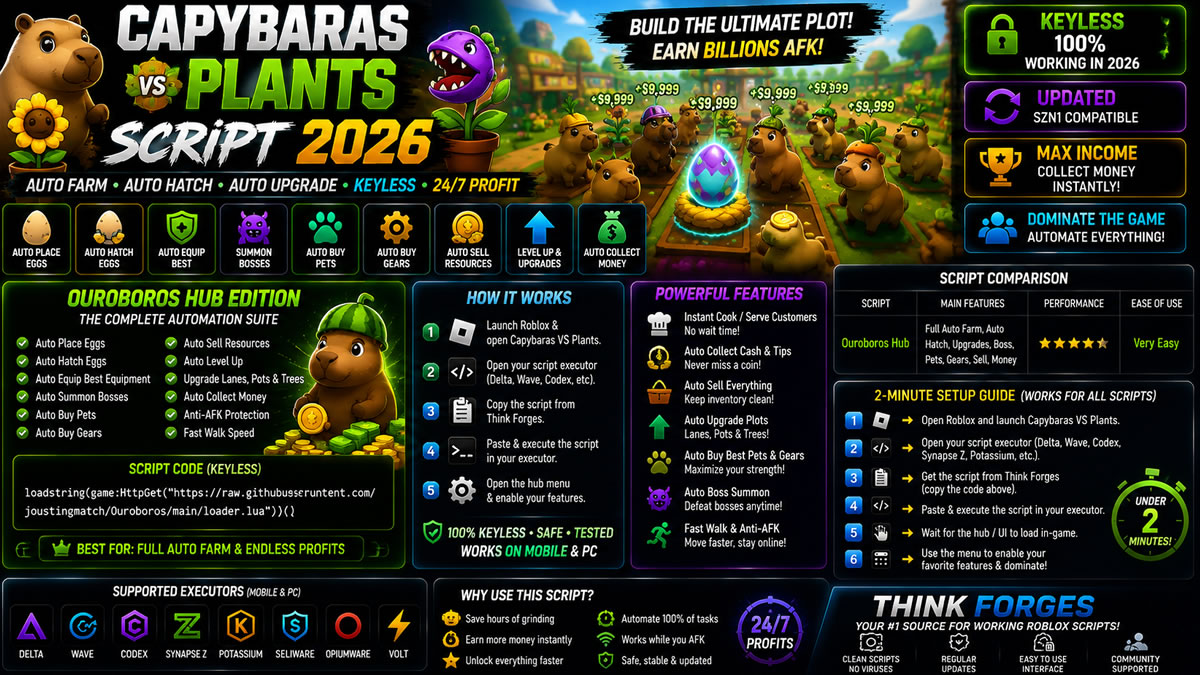 Top Capybaras VS Plants Script 2026, Auto Farm, Keyless